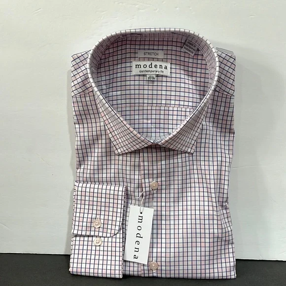 Modena | Shirts | Modena Contemporary Fit Mens Long Sleeve Shirt 853435  Pinknavywht Checknwt | Poshmark